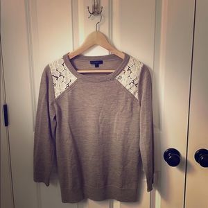 J. Crew Tippi sweater with lace shoulder, Small